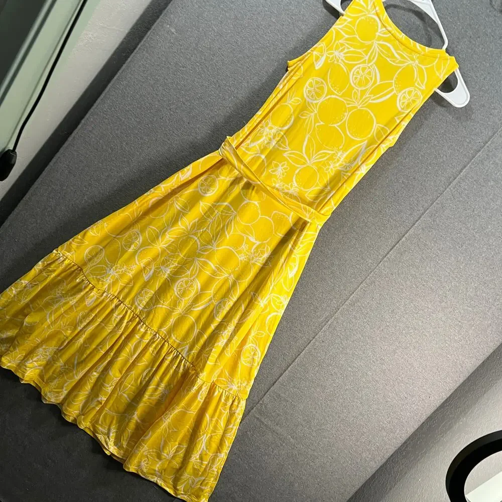 Cuddl Duds Flexwear Scoop-Neck Tiered Maxi Dress Yellow Citrus Size Small - Picture 2 of 9